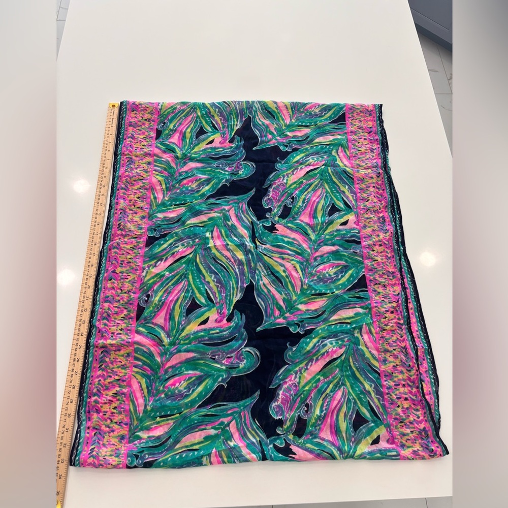 Lilly Pulitzer Vibrant Leaf Print Scarf - Teal, Pink & Navy